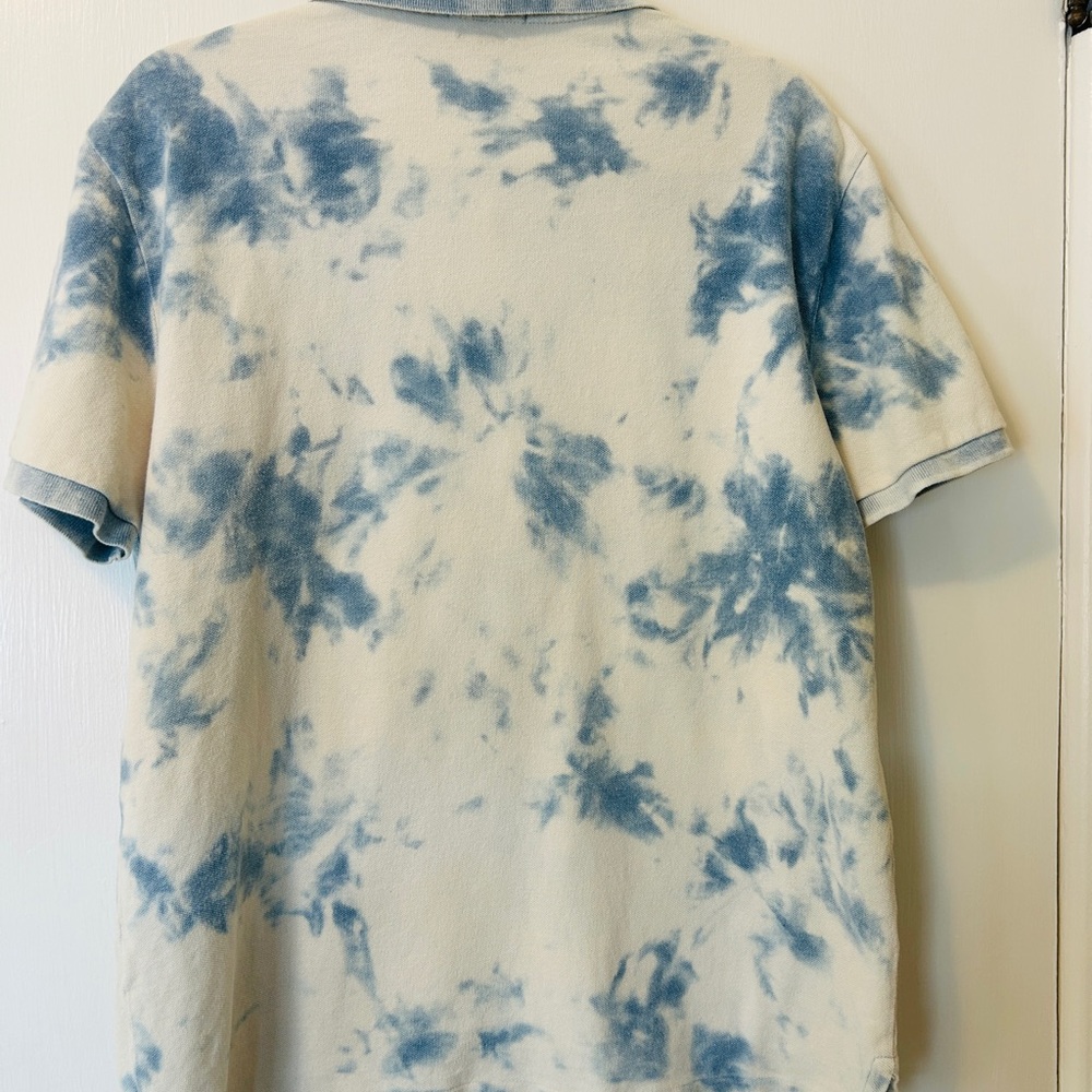 Polo Ralph Lauren Polo Shirt Mens Large White Blue Tie Dye Batik Slim Fit - Picture 4 of 10